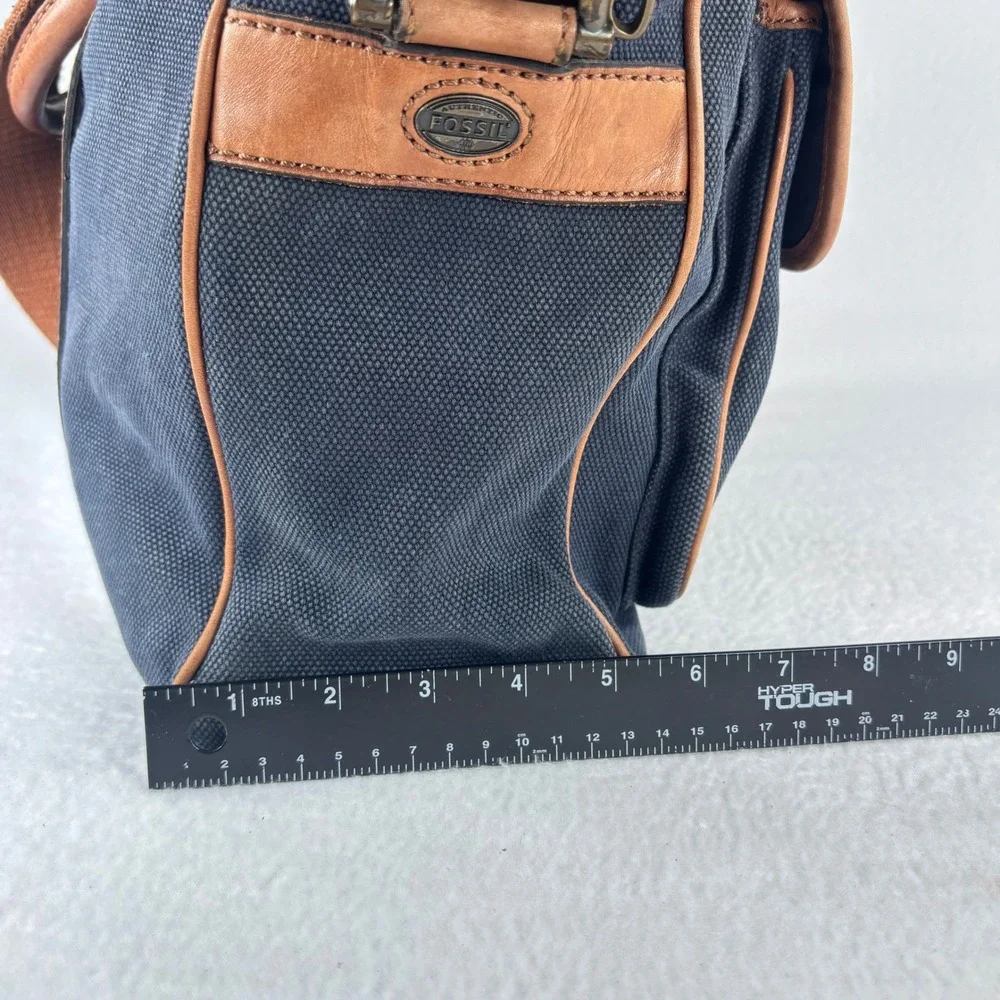 Y2K VTG Fossil Messenger Bag Navy Blue‎ Canvas Leather Laptop Satchel Academia